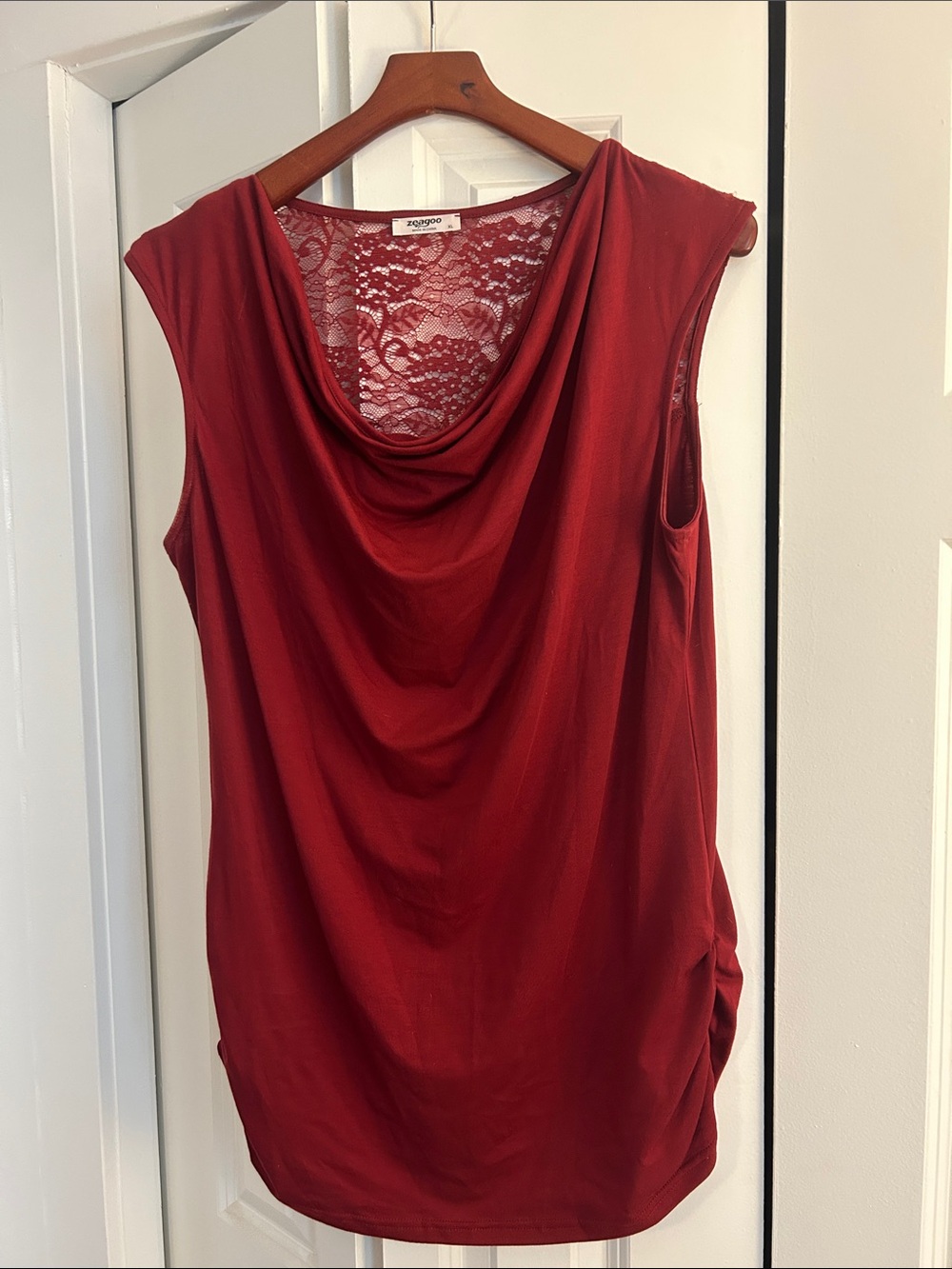 zeagoo Red Cowl Neck Lace-Back Sleeveless Tank